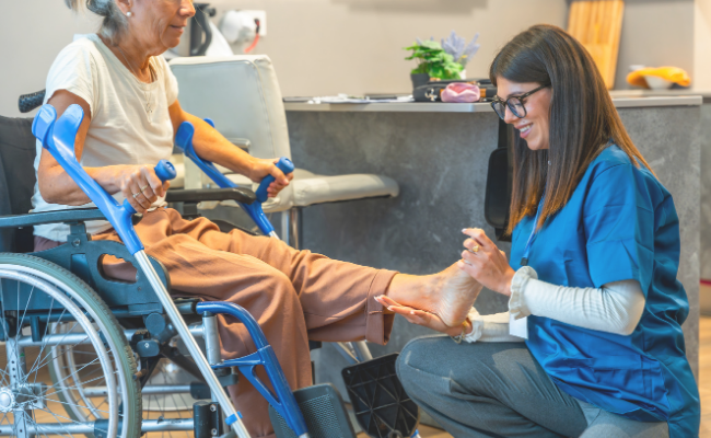 Lower-body support provided to a patient during post-surgery physiotherapy in Surrey